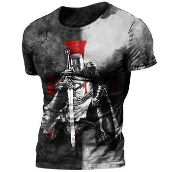 Винтажные мужские футболки с 3D-принтом Knights Templar, Летние дышащие футболки с круглым вырезом из полиэстера, свободные футболки с коротким рукавом, рубашки оверсайз