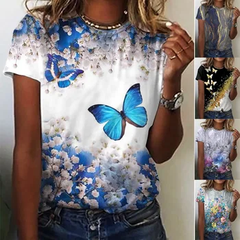 Летняя 3D футболка для девочек с принтом бабочек и насекомых, футболка с коротким рукавом, красивая художественная футболка, графические футболки с цветочным принтом.