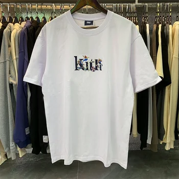 Высококачественная модная брендовая футболка KITH из высококачественной двойной пряжи из чистого хлопка, Свободная, с короткими рукавами, негабаритная Для мужчин и женщин