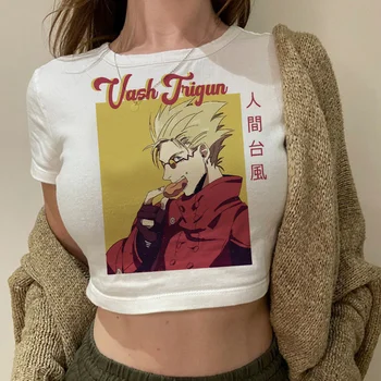 trigun fairy grunge 2000s укороченный топ Женские винтажные футболки в стиле манга, милые готические футболки
