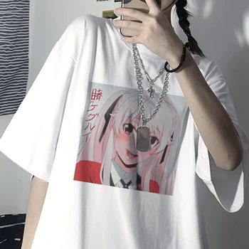 Кавайная женская футболка японского аниме Kakegurui, милый топ с мультяшным принтом, оверсайз, свободная футболка в уличном стиле панк, Harajuku Ulzzzang, футболка