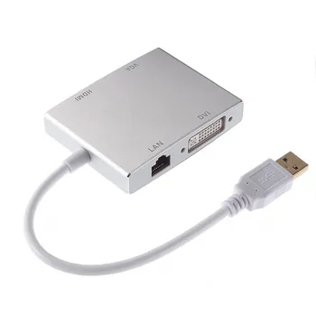 10 шт. лот USB 3.0 USB3.0 Концентратор к 4K HDMI VGA DVI RJ45 10/100/1000 Gigabit Ethernet Lan 4в1 Видеоадаптер Конвертер Кабель