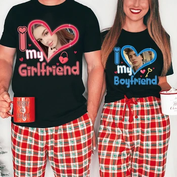 Женская футболка I Love My Girlfriend Boyfriend Heart Sharp Ins, Персонализированная на заказ с текстом вашей фотографии, футболка унисекс с собственным изображением, топы