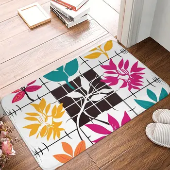 Симметричная сетка из разноцветных листьев и цветов, нескользящий коврик для ванной, кухонный коврик, наружный фланелевый декоративный коврик