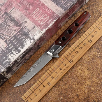 VG10 Дамасская сталь с деревянной ручкой, тактический складной нож для самообороны, для кемпинга, охоты, фруктов, многофункциональный инструмент EDC, складной нож