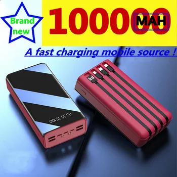 Power Bank 100000Mah Type C Micro USB Быстрая зарядка Power Bank Светодиодный дисплей Портативное внешнее зарядное устройство для телефона планшета
