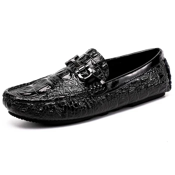 Лоферы в крокодиловом стиле, Мужская повседневная обувь, роскошные кожаные туфли ручной работы на плоской подошве, мужская Итальянская модная обувь для вождения, ретро-мокасины, удобные