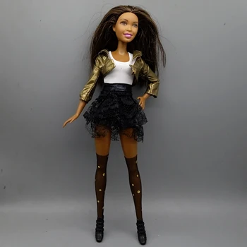 Подходит для 30-сантиметровой куклы Барби Куртка + белый жилет + черная кружевная юбка + черные носки + туфли на высоком каблуке подарок на день рождения для девочек