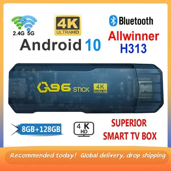 Q96 Stick 4K Домашний кинотеатр 2,4 и 5g WIFI 8 ГБ 128 ГБ Ключ телеприставка Smart TV Box Allwinner H313 Android 10,0 телеприставка