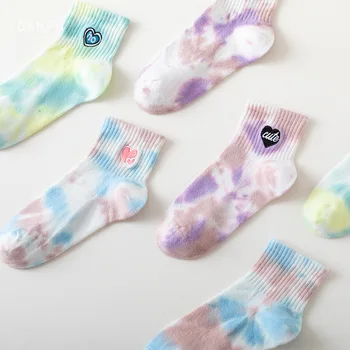Модные носки-красители в корейском стиле Harajuku, носки с вышивкой в виде сердечка, хлопковые дышащие носки для женщин и девочек, праздничный подарок