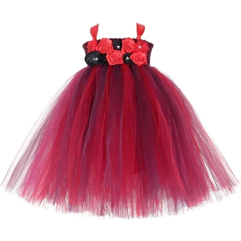 Платье-пачка для девочек в цвет красного вина, платье принцессы с тюлевыми цветами, бальное платье, детское свадебное платье на День рождения для девочек от 1 до 14 лет