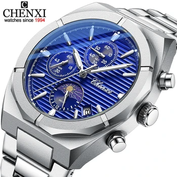 Роскошные мужские часы CHENXI от ведущего бренда, спортивный хронограф, водонепроницаемые наручные часы из нержавеющей стали, мужские кварцевые люминесцентные часы