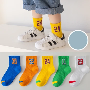5 Пар 2023 Весенне-летних детских носков оптом с надписью яркий спортивный тренд тонкие сетчатые носки с рисунком дышащего бо