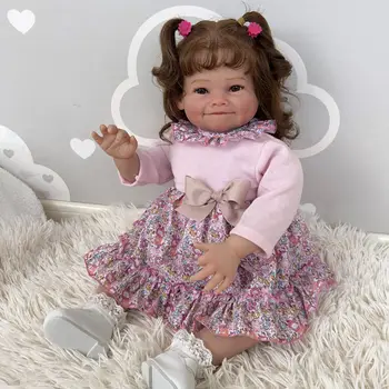 NPK 24-дюймовая возрожденная девочка-малышка Рая Из мягкой ткани с укоренившимися волосами, высококачественная кукольная 3D-кожа ручной росписи