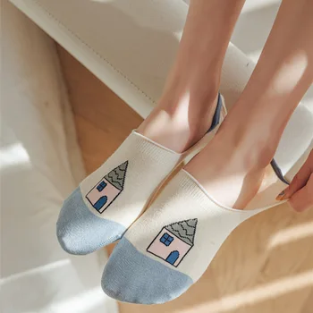 Милые тапочки-носочки Kawaii с мультяшным принтом, Женские дышащие летние носки-невидимки, силиконовые нескользящие носки-лодочки с глубоким вырезом, Sox