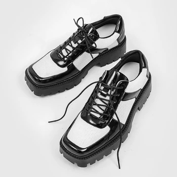 Мужская индивидуальность, Черные Кожаные туфли на платформе с высокой подошвой, Японская Уличная одежда Harajuku в Корейском стиле, Новые Деловые Свадебные Кожаные туфли