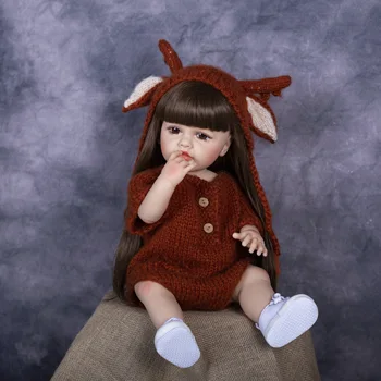 22-дюймовая 55-сантиметровая силиконовая водонепроницаемая кукла Возрождения Brown Elk Baby Kawaii Baby Fashion Подарок на День рождения ребенка Рождественский подарок