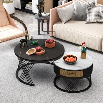 Современный журнальный столик из шифера для гостиной, минималистичный чайный столик для маленькой квартиры, легкий роскошный креативный столик с выдвижным ящиком