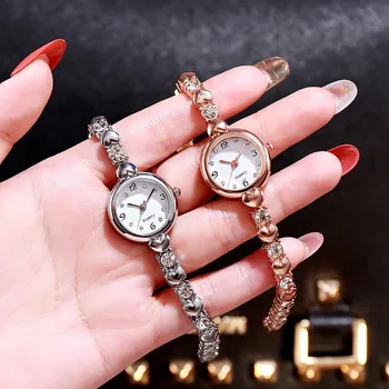 Брендовые Роскошные женские часы из розового золота, кварцевые часы-браслет для девочек, женские модные наручные часы с кристаллами Relogio Feminino