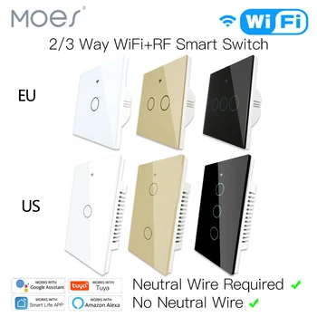 Сенсорный выключатель WiFi Smart Light Не требуется Нейтральный провод Smart Life Tuya APP control Alexa Google Home Совместим с 1/2/3 Gang EU US