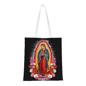 Дева Мария Гваделупская Сумка для покупок в продуктовых магазинах Женская Кавайная Мексиканская католическая святая Холщовые сумки для покупок через плечо Сумки