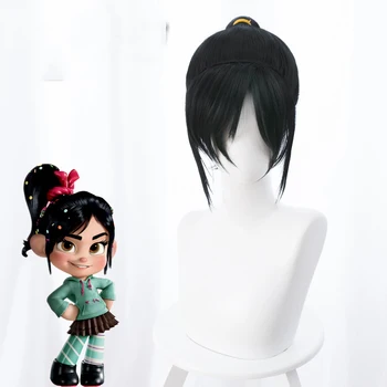 Wreck-It Ralph 2 Юнни Луопу черный парик из аниме для косплея с высоким конским хвостом