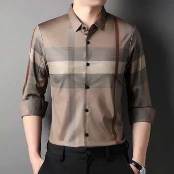 Высококачественные роскошные новые приталенные рубашки в полоску для мужчин, дизайнерские Модные мужские рубашки с длинным рукавом 2023, весенние и осенние рубашки