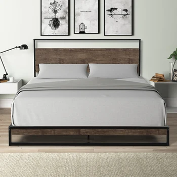 Металлический каркас двуспальной кровати с деревянными рейками для мебели для спальни