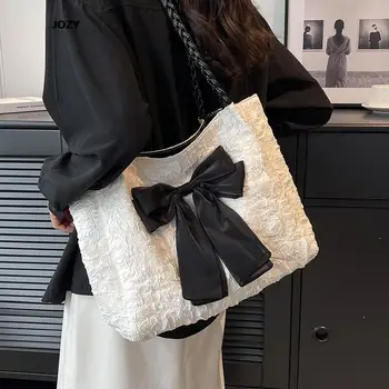 Летняя универсальная повседневная холщовая сумка-тоут Роскошного дизайна для женщин, Новая сумка через плечо с бантом, Модная женская сумка для работы большой емкости 2023 года