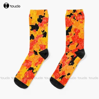 Дикий оранжевый камуфляж. Носки Забавные Носки для мужчин, высококачественные Милые Элегантные Милые хлопковые носки с рисунком Каваи, цифровая печать 360 °
