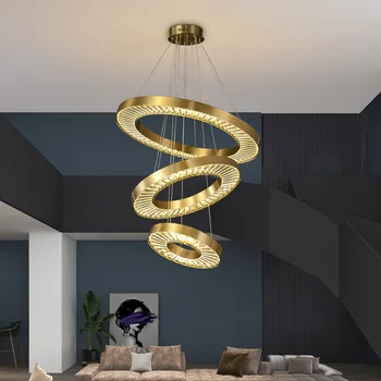 Современная светодиодная лента, подвесной светильник, люстра из блестящего золота с 3 кольцами, украшение дома, Гостиная, столовая, потолочный светильник
