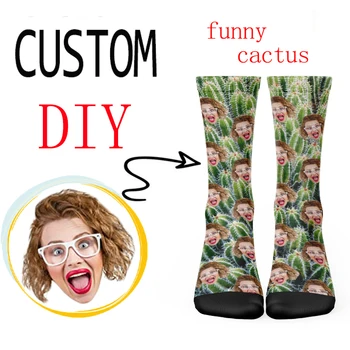 Креативные хлопчатобумажные носки с рисунком кактуса и вашим лицом На заказ Интересные Модные Нейтральные носки Разных размеров Подарок-сюрприз