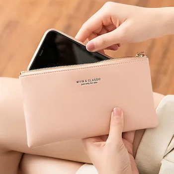 Женский кошелек MIYIN, длинная ультратонкая сумка для кредитных карт, минималистичный кошелек zero, тонкая сумка на молнии большой емкости, сумочка-кошелек для девочек