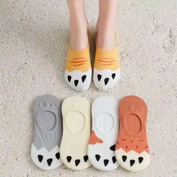5 пар, летние невидимые носки Harajuku мультфильм милый кот Коготь носки смешные клубника корова медведь кошка носки Женские носки