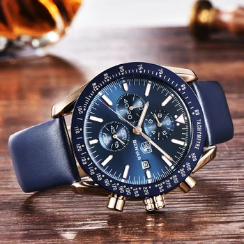 Красивые мужские часы Лучший бренд, модный Роскошный хронограф, кварцевые часы для мужчин, водонепроницаемые Кожаные Военные часы Relogio Masculino