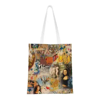 Изготовленные на Заказ Холщовые Хозяйственные Сумки Van Gogh History Of Art Женские Моющиеся Продуктовые Сумки Da Vinci Mona Lisa Picasso Painting Tote Shopper Bag