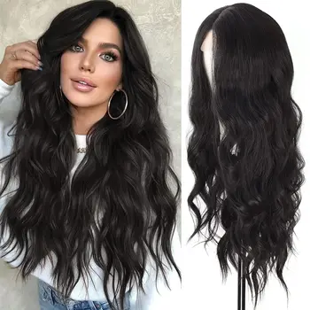 Волнистые парики длиной 16 ~ 30 дюймов для чернокожих женщин, синтетический кружевной парик с объемной волной, предварительно выщипанные бесклеевые волосы, сменные парики для ежедневного использования