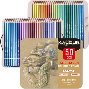 Цветные карандаши KALOUR 50 шт. металлического цвета для взрослых и детей с мягкой сердцевиной яркого цвета, идеально подходящие для рисования, смешивания и создания эскизов