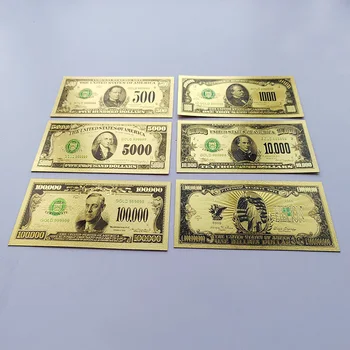 Банкнота США с позолоченным покрытием, полный набор банкнот в американских долларах, Пластиковая банкнота, Фальшивые деньги, Коллекционная валюта, Сувенирные подарки Банкнота США с позолоченным покрытием, полный набор банкнот в американских долларах, Пластиковая банкнота, Фальшивые деньги, Коллекционная валюта, Сувенирные подарки 5